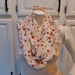 Hobby Lobby Heart Infinity Lightweight Scarf - Red, Gray, and Cream